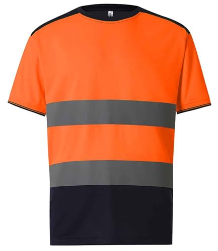 Image of Brook Hi Vis Yoko Hi Vis T Shirt - Premium High Viz Workwear with Breathable Soft Polyester Reflective Safety Clothing for Construction, Staff - Women and Mens T Shirt Orange/Navy,6XL