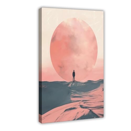 Soleil rose désert imprimé sur toile : tableau déco murale minimaliste pour salon et chambre