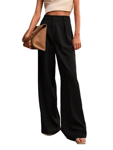 Image of Elendra Cotton Blend Wide Leg Pants for Women | HIGH Waist Formal Baggy Pants