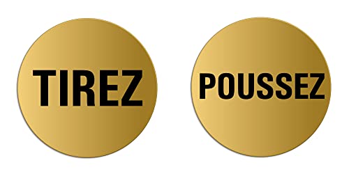 Plaques de Porte - Tirez Poussez Lot de 2 Ø 75 mm Plaque signalétique Aluminium aspect laiton Cover