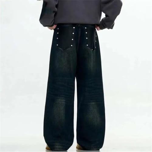 Men's Denim Trousers Solid Color Worn-Out Washing Straight Bottom Wide Leg Loose Jeans2