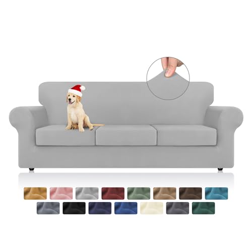 Kekuou FT-L-8 4 Pieces Stretch Couch Covers For 3 Cushion Couch Sofa Pet Friendly，2024 Newest Sofa Covers Washable Soft Elastic Dogs Furniture Protector cover