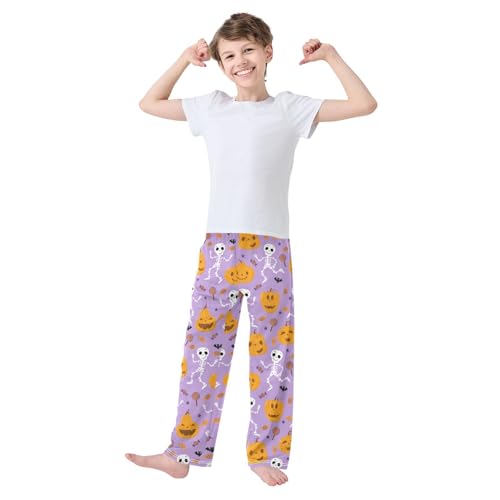 Skeleton Pumpkin Boys Long Pants Soft Trousers Elastic Waist Kids Lounge Bottoms with Pockets S-XL2