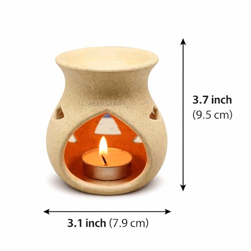 Image of Beige Ceramic Aroma Oil Diffuser Burner | Aromatherapy Essential Oil Burner, Tea Light Candle, Fragrance Diffuser & Wax Melt Burner