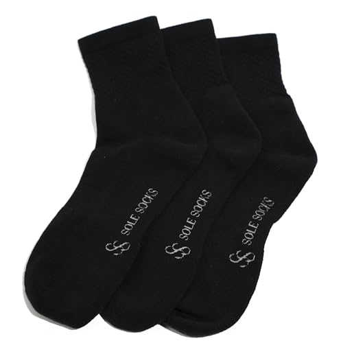 Mid-Crew Cut Socks for Men, Shoe Size 6-12 US, PHVB Cotton Blend, Black, 3 Pairs2