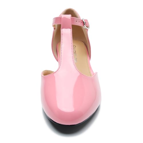 Image of MAIERNISI JESSI Women's T-Strap Mary Jane Pumps, Low Block Heel, Closed Toe, Buckle Ankle Strap