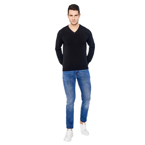 Pull col en V homme cachemire italien noir idéal pour le bureau