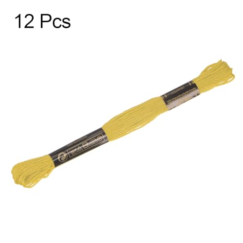 Image of HARFINGTON 12 Skeins Embroidery Floss 8.75yds(8m) Egyptian Long-Staple Cotton Cross Stitch Thread for Sewing DIY Bracelet Yarn String and Crafts, Bright Yellow(6018)