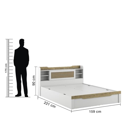 Image of Spacewood Lilly Bed | Queen Size (78 X 60) Engineered Wood Bed with Box Storage| 3 Year Warranty | Modern Design | Kingston White