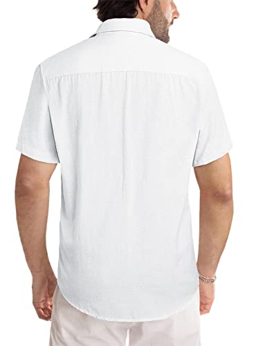 JMIERR Men's Casual Stylish Short Sleeve Button-Up Striped Dress Shirt Cotton Beach Shirts