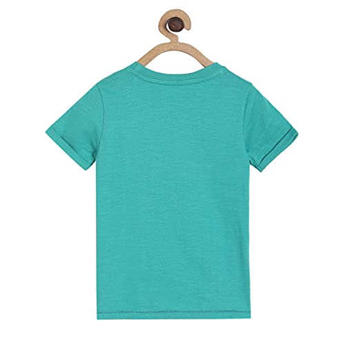 Image of miniklub Boys Green Printed Round Neck Pure Cotton T-Shirt
