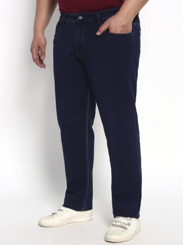 Image of Cotton Comfort Fit Jeans for Men | Full-Length Solid Denim Pants with Button Closure, Embroidered Design, Mid-Rise Casual Trousers for Daily | Classic Jeans for Office Bottoms (DI-249)