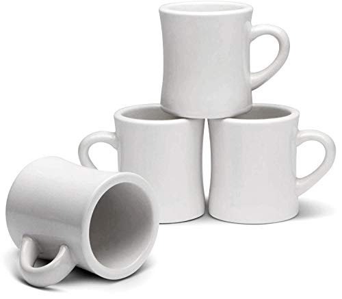 Serami Original 11oz White Diner Coffee Mug Set - Ceramic Mugs Great for Kitchen Set, Travel, and Hot Tea, Retro Waffle House Farmhouse Mug with Handle, Heavy Duty Coffee Cups (4 Pack)
