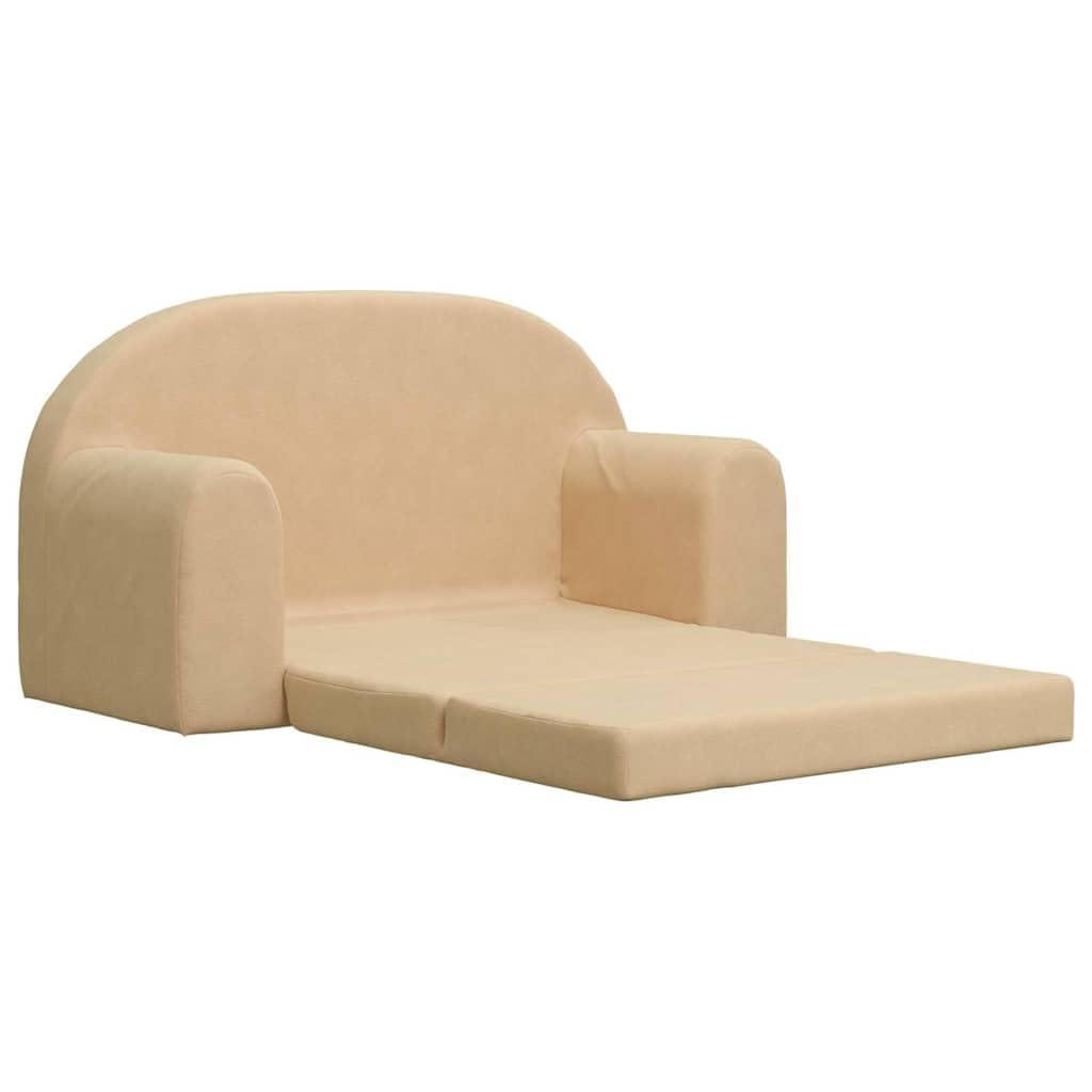 Dziecięca sofa do spania 2-osobowa, kremowa, miękka, pluszowa, wygodna sofa dziecięca 2 w 1 ze zdejmowanym pokrowcem, zajmuje mało miejsca, do pokoju dziecięcego, idealna do czytania, zabawy