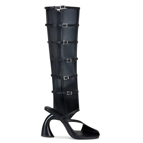 Women Strange Style Square Toe Over The Knee Boots Ladies Buckles Straps Side zipper Tall Boots