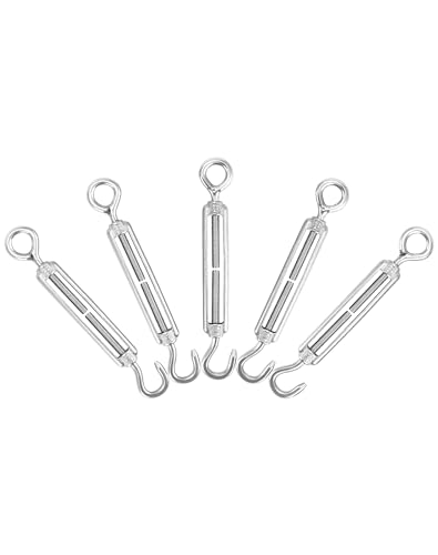 QWORK® 5 Stück M5 Spannschloss 304 Edelstahl, Verstellbare Haken Und Öse Drahtspanner, Spannhaken