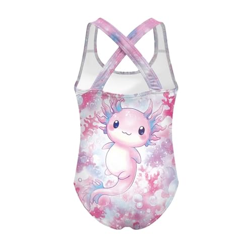 Image of Girls One Piece Swimsuits Axolotl Cross Back Swimwear Beach Summer Quick Dry Beach Bathing Suit