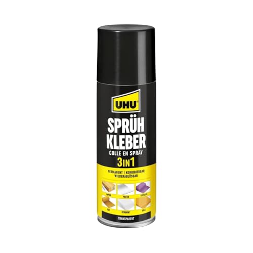 Uhu 48900 - Sprühkleber 3 in 1 Permanent - Korrigierbar - Wieder Ablösbar 200 ml