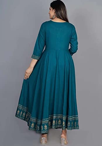 Image of Women's Rayon Golden Flroal Printed Anarkali Kurti