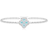 Vivaday 6.7' Clover Jewelry - Dainty Platinum Plated Brass Blue CZ Flower Bracelet - Elegant Lucky Charm Tennis Bracelets for Women Teen Girls - Luxury Mother Daughter Jewelry- YA4810
