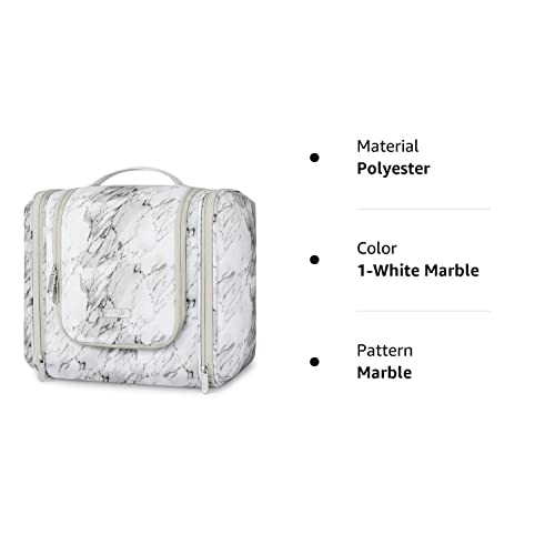 Bagsmart Large Toiletry Bag Hanging Travel Toiletry Bag For Women, Toiletry Organize Bag For Traveling, Water-Resistant Cosmetic Makeup Travel Bag For Full Sized Toiletries White Marble Pattern #TOP6