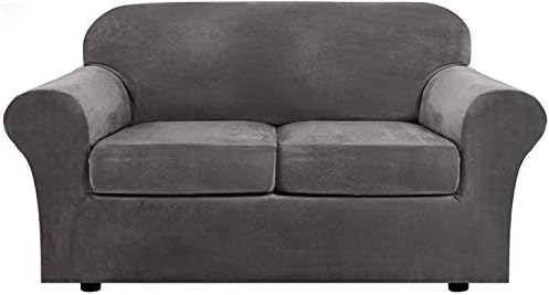 LINGKY Velvet Sofa Cover with 2 Separate Cushion Covers, Stretch Ultra Soft Plush Sofa Slipcover Replacement Anti-Slip Furniture Protector with Elastic Bottom (Deep Teal,3 Seater(173-229cm))