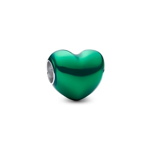 CWOne Designs S925 Sterling Silver Family Moments Love Heart Charm for Pandora Charm Bracelets. (Green Metallic)