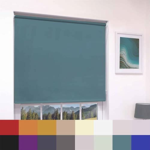 Caecus Thermal Blackout Made To Measure Roller Blind - Easy Fit Home Office - Up To 60cm Width x 160cm Drop - Teal