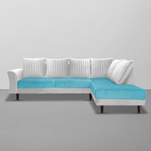 Image of Gratly RHS 4 Seater L Shape Sofa Set for Living Room (Turquise Grey Colour) Premium Fabric Sofa