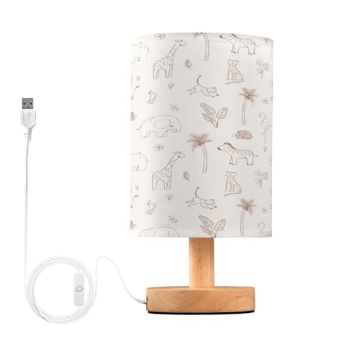 Kigai Safari Nursery Table Lamp for Kids Room LED Bedside Nightstand Lamp with USB Port, Small Nursery Lamp with Fabric Shade for Bedroom, Baby Room,...