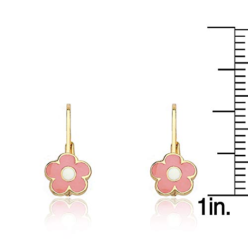 Little Miss Twin Stars 14K Gold Plated Flower Earrings For Girls - Hypoallergenic Lever-Back Drop Earrings With Surgical Steel Post For Sensitive Ears - Trendy Earrings For Kids And Teens #TOP2
