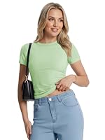 Cuptacc T Shirt Damen Rundhals Kurzärmeliges Eng Oberteil Mintgrün XS – Ansicht 4