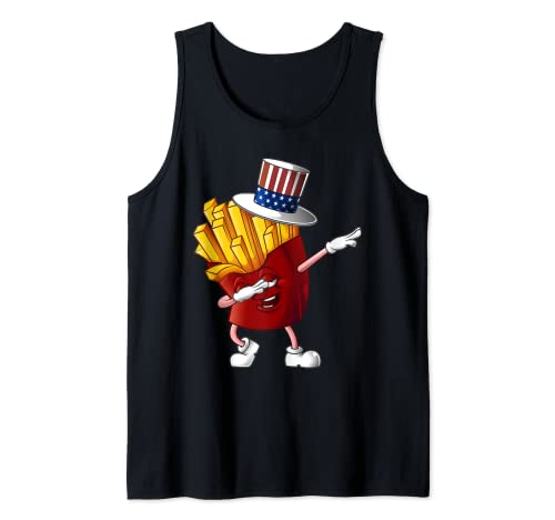 Papas fritas Dabbing USA Finger Chips 4th of July Funny Flag Gift Camiseta sin Mangas