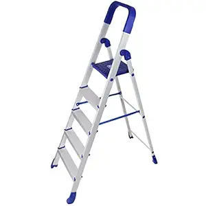 CIPLA PLAST Home Pro 5 Steps Ladders For Home Use | High Strength Heavy Duty Multipurpose Ladder | Folding Ladder For Home | Ladder 5 Step Stairs For Home Use | Step Ladder For Home Use | Aluminium Finish Ladder with Platform | Anti Skid Step Ladder | (5 Years Warranty)