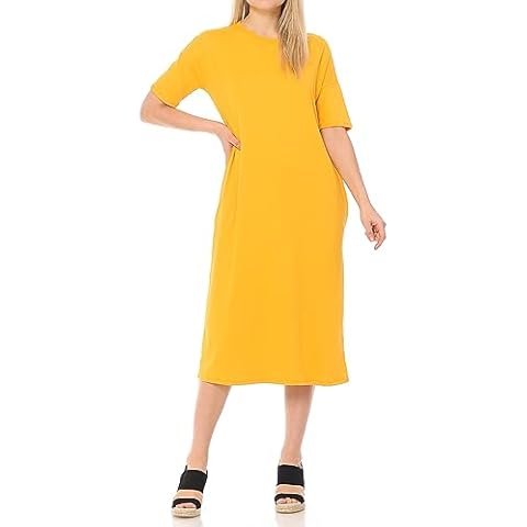 iconic luxe Women's Midi Dress with Half-Sleeve and Pockets Small Mustard Cover