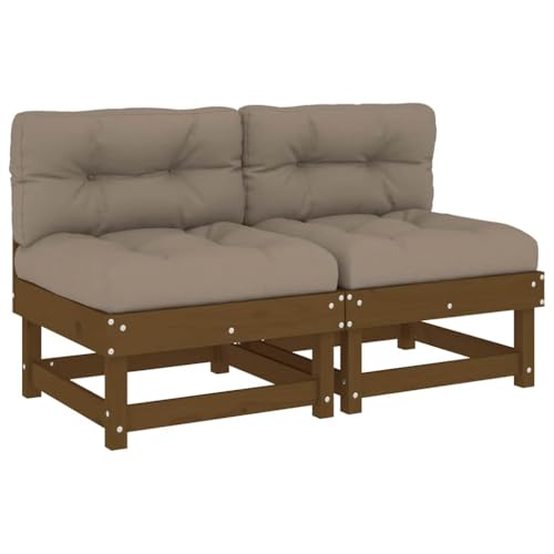 vidaXL Mittelsofa 2 STK., Gartensofa mit Kissen Latten-Design, Modular Sofa Garnitur für Garten Terrasse, Gartenmöbel Sitzgruppe Loungemöbel, Honigbraun Massivholz Kiefer