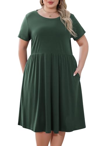 Image of Nemidor Women Plus Size Casual Dress Midi Flt Flare Pocket
