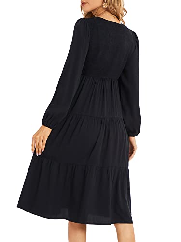 Ailsi 2023 Womens Black Spring Boho Funeral Dress Smocked Empire Waist Puffy Sleeve V Neck A Line Casual Party Wedding Guest Church Brunch Teacher Easter Beach Long Dresses For Women(Medium,Black) #TOP5