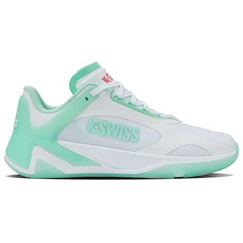 Image of K-Swiss Women's K-Frame Pickleball Performance Shoe, White/Neon Mint/Hot Neon Pink, 7.5 UK