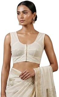 Aparajita Creations Women’s Ready-to-Wear Cotton Saree Blouse | U-Neck Sleeveless Choli with Front Button Design | Non-Pad... Price In India