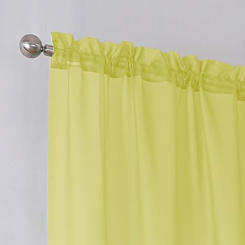 Image of Simplebrand Lemon Short Sheer Curtains 45 Inch Length for Small Windows, Rod Pocket 2 Panels Set Solid Voile Drapes Window Sheer Curtains for Bedroom Bathroom Kids Room Kitchen, 42x45 Inch, Lemon