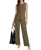 Picture of Casly Lamiit Womens 2 Piece Blazer Sets Business Casual Outfits Crew Neck Button Down Waistcoat Vest Pantsuit Matching Office Attire Army Green XL