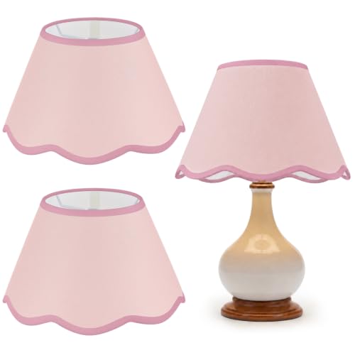 VIHOSE Set of 2 Scalloped Lamp Shade with Petal Edge, Light Pink