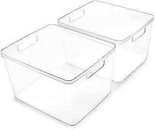 BINO | Plastic Storage Bins, Large - 2 Pack | THE LUCID COLLECTION | Multi-Use Organizer Bins | Built-In Handles | BPA-Free | Pantry Organization | Home Organization | Fridge Organizer | Freezer Org