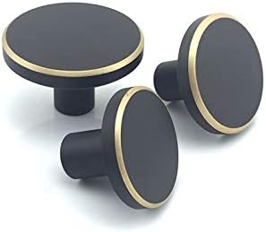 Black Solid Brass Cabinet Knobs Round Dresser Kitchen Furniture Drawer Pull Handles Hardware 10pack (28x20mm,10 Pack)