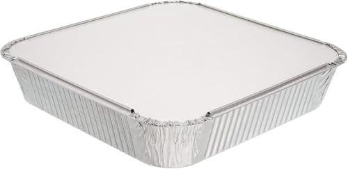 Essential Housewares 10 Aluminium Foil Trays with Lids - 23 x 23cm (9 x 9 inch) Disposable Foil Baking Trays Takeaway Containers with Lids. Metal Food Trays for Catering & More.