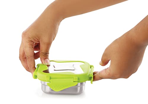 Image of STEELLOCK Smart Stainless Steel Tiffin Lunch Box Set for Kids and Adults - Airtight Leakproof Square Containers with Steel Lids - Green 250ml & 360ml - School & Office