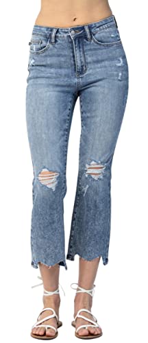 Judy Blue Women's High Waist Chew Hem Bootcut Jeans2