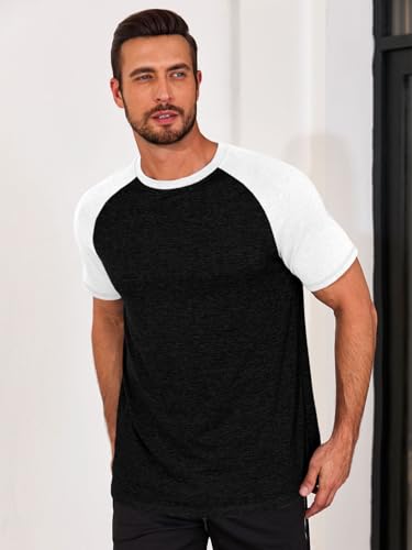Image of Runcati Mens Casual Slim Fit T Shirts Raglan Short Sleeve Crewneck Baseball Tees Color Block Workout Fashion Shirt