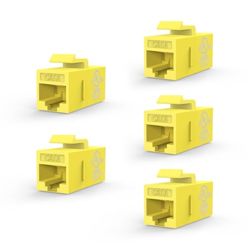 VCE UL-Listed CAT6 Keystone Coupler 5-Pack, Ethernet Coupler Female to Female, RJ45 Coupler for CAT6/CAT5e/CAT5, Keystone Jack, Yellow